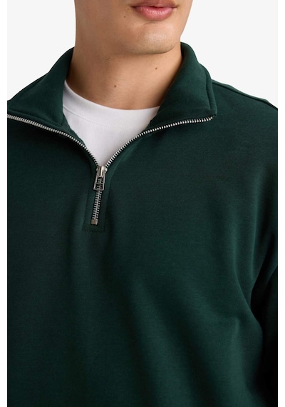 DeFacto Comfort Regular Fit Rahat Kalıp Fermuarlı Dik Yaka Basic Düz Sweatshirt X7405AZ24AUGN852