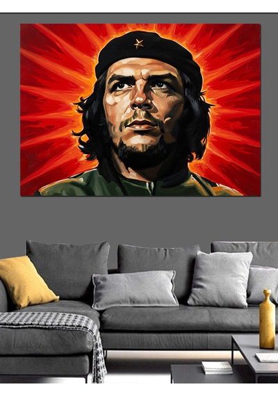 Kırmızı Arka Planda Karizmatik Che Guevara Dekoratif Kanvas - Mdf Ahşap Tablo