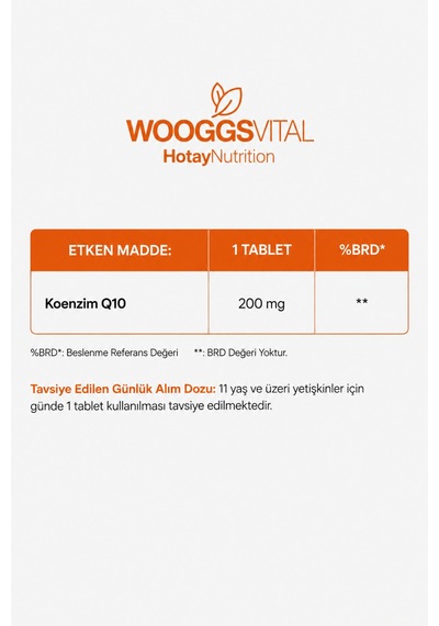 Wooggs Vital Koenzim Q10 200 Mg Takviye Edici Gıda 30 Tablet