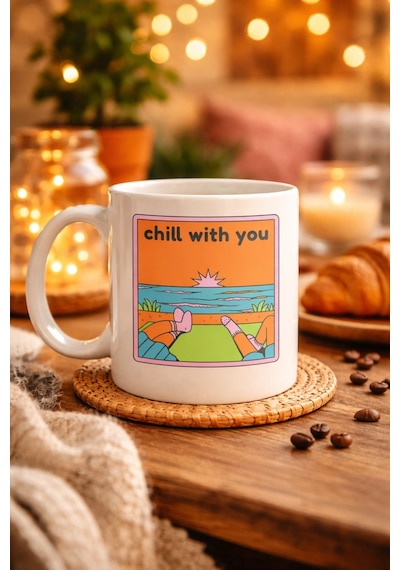 Chill With You Tasarımlı Porselen Kupa Model 35 - Sıcacık Anlar İçin Özel Tasarım Kahve Kupası Çok Renkli