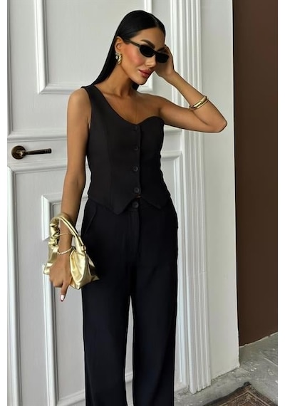 Moderie Butik Tek Omuz Büstiyer Plazzo Pantolon Viscon Takım 10159 Si Yah Moderie Butik Tek Omuz Büstiyer Plazzo Pantolon Viscon Takım 10159 Si Yah