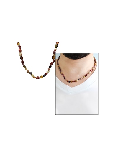 Silver Renk Metal Zincirli Amorf Jasper Doğaltaş Erkek Kolye Gümüş