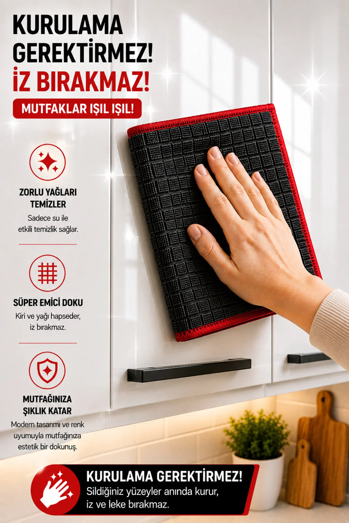Premium Red & Black 2'li Kareli Mikrofiber Mutfak Bezi 40x40 Cm Süper Emici Koku Yapmaz Iz Ve Tüy Bırakmaz Kırmızı- Siyah