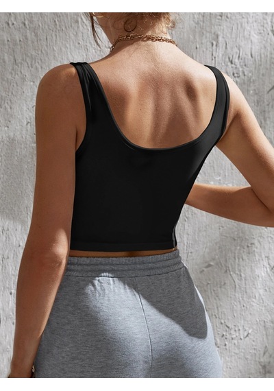 Liona Kadın Kare Yaka Siyah Slim Fit Crop Top Bluz 001