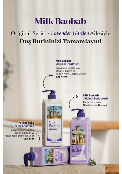 Yıpranmış Saçları Onaran Yoğun Nemlendirici Şampuan Mılk Baobab Original Shampoo Lavender Garden