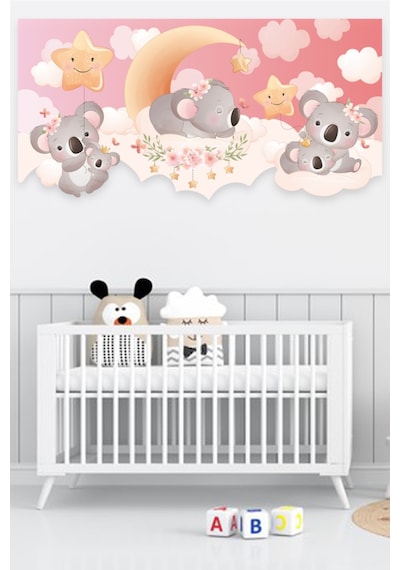 Sevimli Koalalar Çocuk Bebek Odası Duvar Sticker 100x50 Cm Pembe