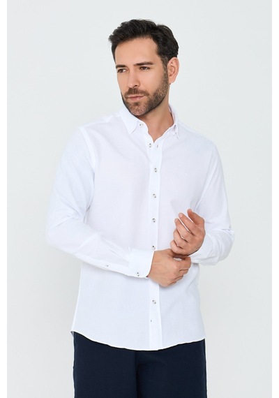 White Stone Beyaz %100 Pamuk Dynamic Fit Erkek Uzun Kollu Gömlek