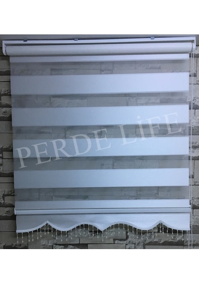 Beyaz Renk Mini Plise Desenli Zebra Stor Perde Tüm Ölçülerde (153587042)