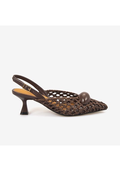 Noa Harmon Kadın Örgü Slingback 5,5cm Sivri Burun Topuklu Ayakkabı 10342 Brown