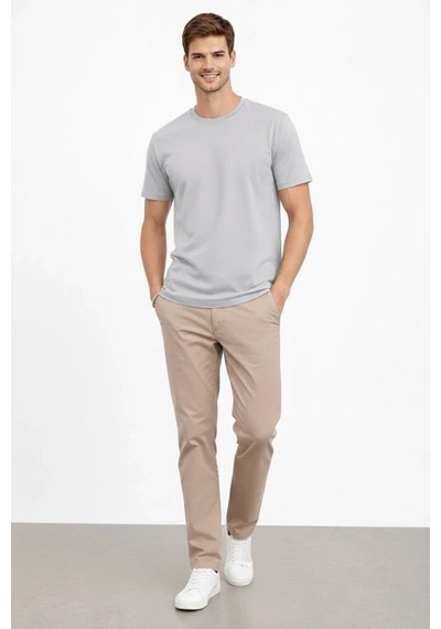 Erkek Bisiklet Yaka Tişört Regular Kalıp Basic Pamuklu Günlük Kullanım T-shirt - Gri Gri