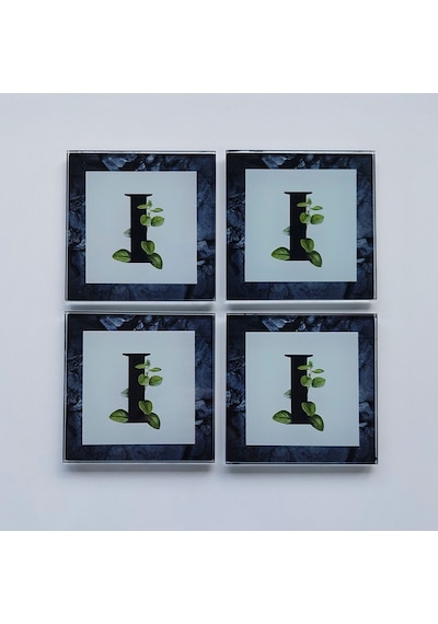 Decorita Cam Bardak Altlığı Harfli Tasarım I Harfi 4'lü Takım 10 x 10 CM Çok Renkli