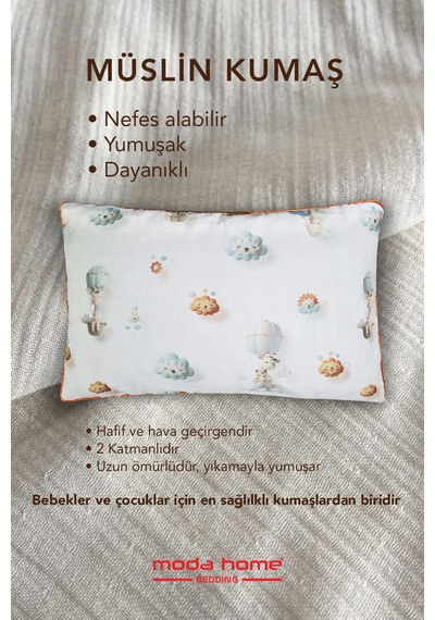 2 Adet Müslin Kumaşlı Ortopedik Çocuk Yastığı,visco Parçacıklı Pamuk Kılıflı 40 60 1100 Gr Bulut Beyaz Bulut