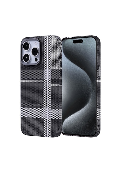 Zore İphone 15 Pro Max Kılıf Magsafe Şarj Özellikli Karbon Fiber Görünümlü Ogaa Nekst Kapak - Gri-siyah