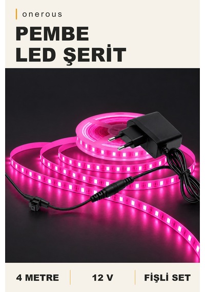 Onerous 4 M 12v Pembe Led Şerit, Fişli