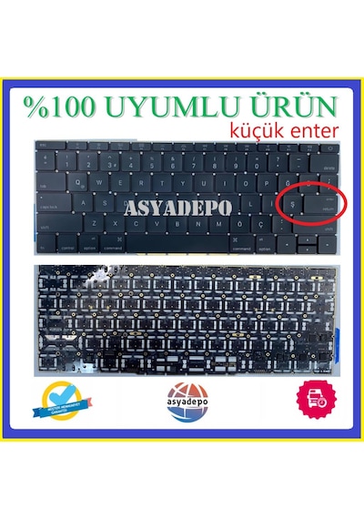 Apple Uyumlu MacBook Pro Mpxt2Tu/A Klavye Tr Küçük Enter