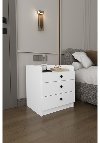 Modern 3 Çekmeceli Komodin Şifonyer %100 Mdf Çok Amaçlı Organizer Kmd01 Beyaz