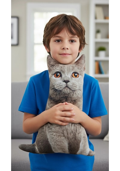 3d Dijital Baskılı Dekoratif Kedi Yastık Duman Renkli