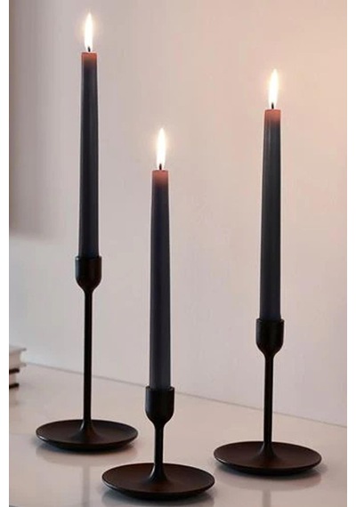Bozkurt Konik Şamdan Mum Fener Mumu - Siyah - 14 Cm. - 12 Adetlik Paket Siyah
