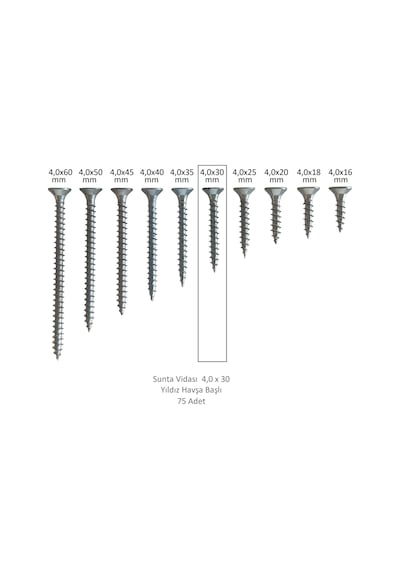 Sunta Vidası, 4,0 X 30 Mm, 75 Adet, Yhb Vida 4 x 30