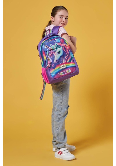 Coral High Kids Mor Simli Unicorn Desenli Üç Bölmeli Okul Sırt Çantası 23663
