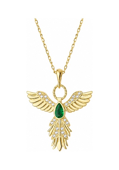Gümüş Anka Kuşu Figürlü Gold Kadın Kolye Renkli