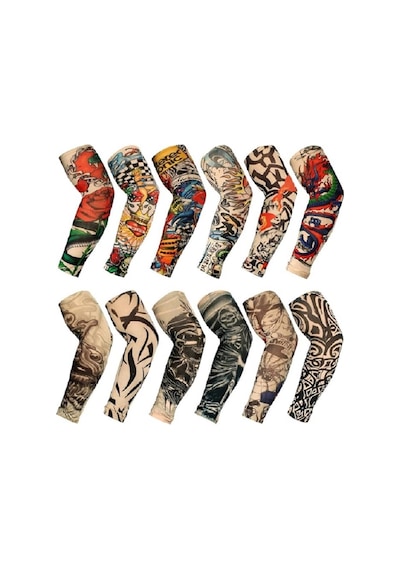 Airbrush Tattoo Giyilebilir Dövme 6 Çift 12 Adet Karma Kol Çorap Dövmesi Seti Sle