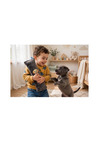 Kedi Köpek Oyuncağı Peluş Köpek Baskılı, Yumuşak Kumaşlı Hışırtılı Oyuncak Gri - 937533434