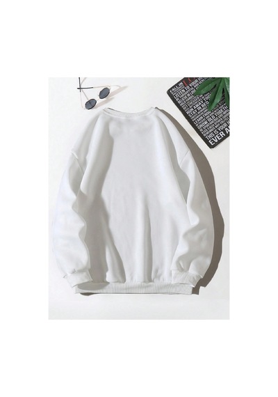 Tarzsokak Letter & Shark Print Drop Shoulder Pullover Beyaz