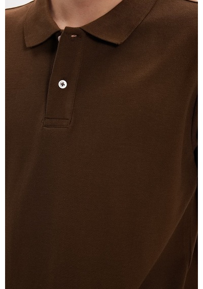 Tudors Erkek Slim Fit Dar Kesim %100 Pamuk Kısa Kollu Polo Yaka Kahverengi Tişört-51136