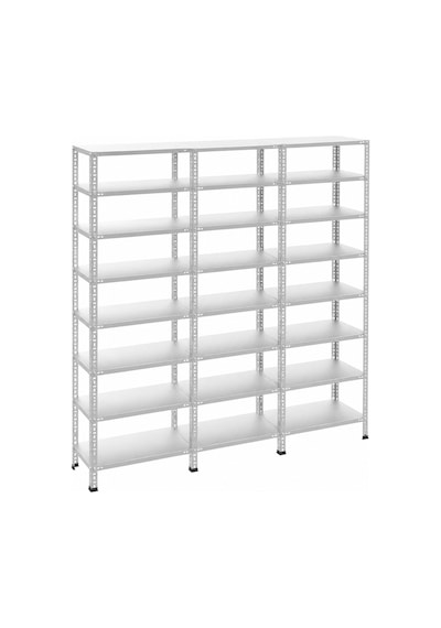 8 Katlı 3'lü Galvaniz Çelik Raf 43x93x200 Cm Depo, Arşiv, Kiler, Dosya, Market Rafı Gri