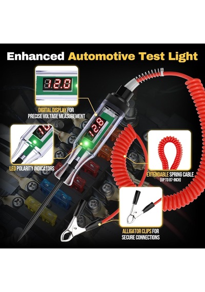 Ayrex 6v/12v/24v Dijital Led Otomotiv Devre Test Cihazı Voltaj, Süreklilik Ve Sigorta Test Kalemi