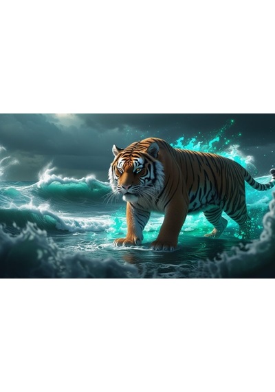Kaplan Fırtınalı Bir Okyanusta 05 Çerçevesiz 50x30 Cm Pvc Tablo