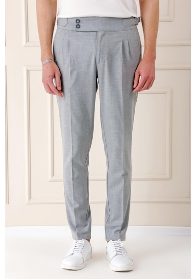 Efor Comfort Fit Çift Pile Yandan Tokalı Yüksek Bel Casual Gri Pantolon P 1153 Gri