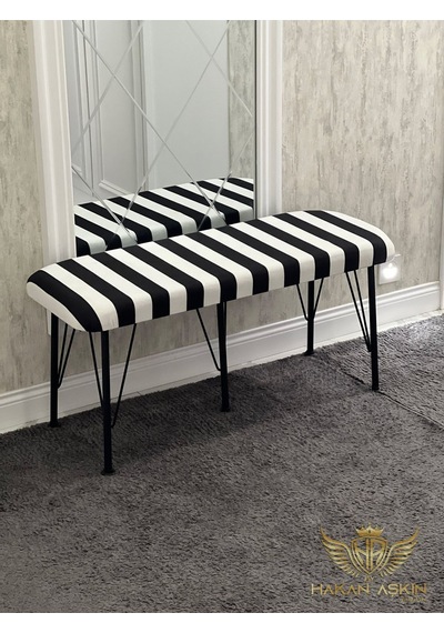 By Hakan Aşkın Siyah Metal Ayaklı Puf & Bench Zebra Siyah Beyaz