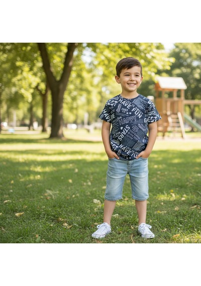 Bonbon Çocuk Siyah Baskılı Tshirt Cb1022