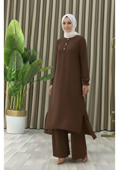 Mismoly Tesettür İkili Takım Uzun Tunik Bol Paça Pantolon 4006-kahve Kahverengi Mismoly Tesettür İkili Takım Uzun Tunik Bol Paça Pantolon 4006-kahve Kahverengi