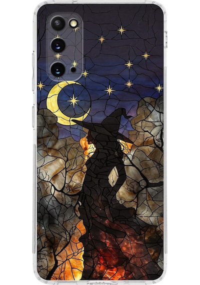 Printify Samsung Galaxy S20 İle Uyumlu Vitray Cadı Saati Tasarımlı Şeffaf Silikon Kılıf Şeffaf