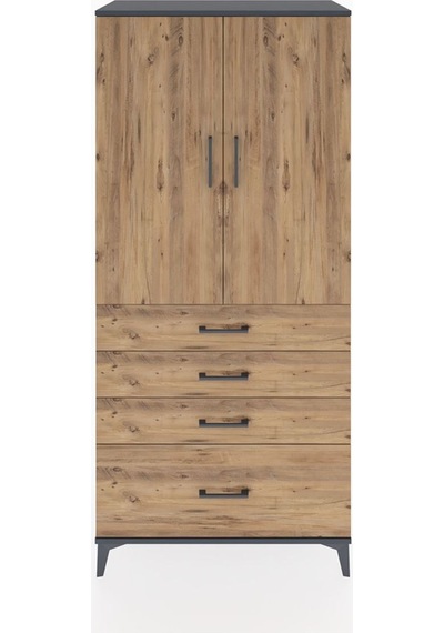 Hyperion Dolap 3 Raflı 4 Çekmeceli 2 Kapaklı 88x44x195 Antrasit-çam Antrasit