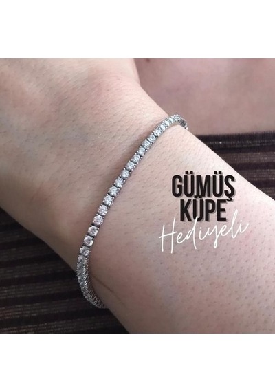Aya Diamond 925 Ayar Gümüş - Beyaz Taşlı Su Yolu Bileklik Beyaz