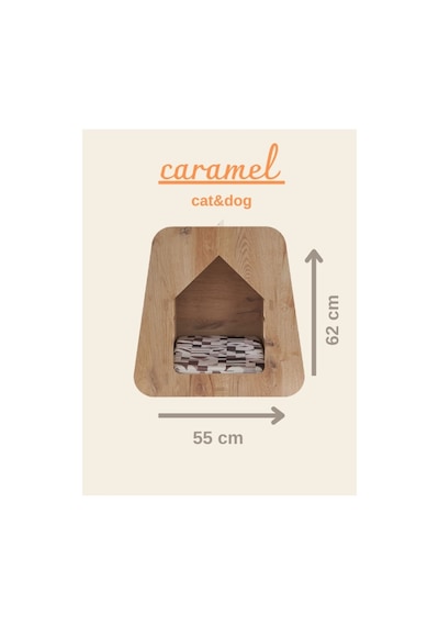 Kedi Köpek Evi Caramel 30 50 Yıkanabilir Kumaş Minder Ve Yatak Dahil