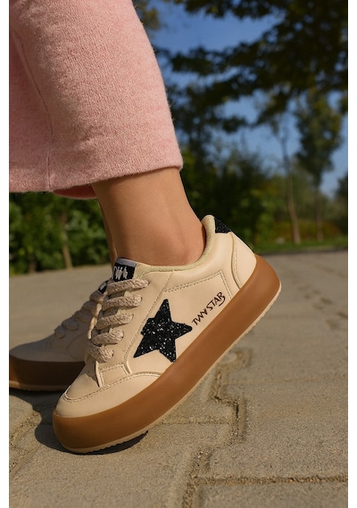 Sstar Beyaz Gümüş Kız Çocuk Cırtlı Bantlı Sneaker Spor Ayakkabı Bej
