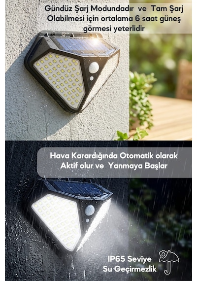 Technosmart 102 Led Solar Duvar Lambası 2 Li Set Hareket Sensörlü, 3 Modlu Ip65 Dış Mekan Aydınlatma
