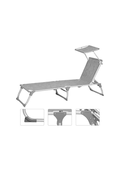 Songmics Gcb19tg Ayarlanabilir Ve Katlanabilir Gölgelikli Şezlong, 55x193x31 Cm, Gri Kırçıllı,