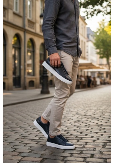 Enoch Hakiki Deri Minimalist Günlük Erkek Sneaker Comfort Taban Lacivert