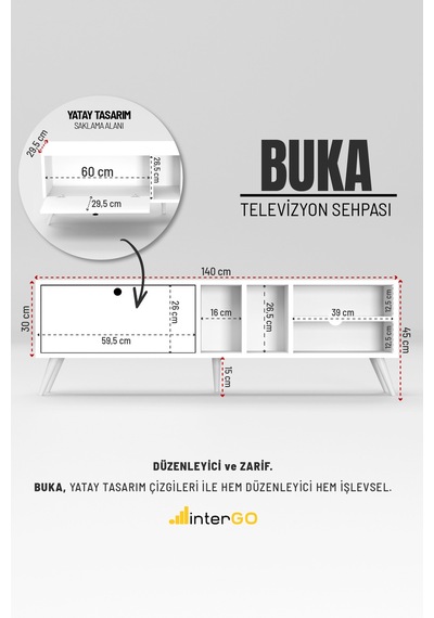 Buka Tv Sehpası, Tv Standı, Televizyon Ünitesi Beyaz