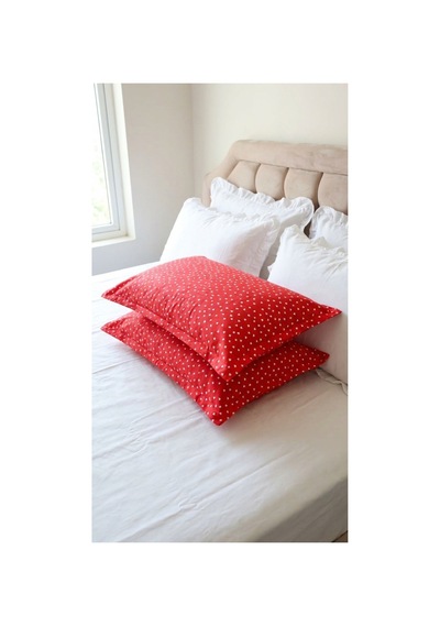 %100 Pamuklu Kalp Desenli Volanlı Yastık Kılıfı 2 Adet 50x70 Cm Bej - 864264444 Bej
