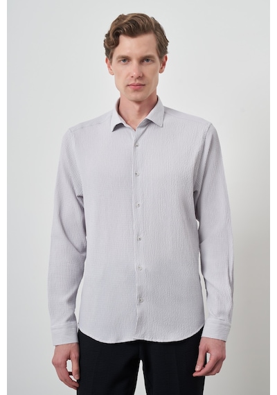 Morven Erkek Taş Gofre Trend Desenli Dynamic Fit İtalyan Yaka Gömlek 25ms004023870 Taş
