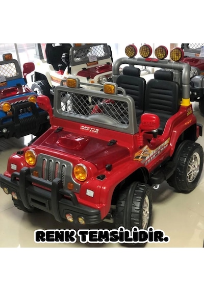 Kumandalı Çift Kişilik Mega Akülü Araba Kırmızı - 12 Volt İki Kişilik Akülü Araba Akülü Jeep - Mega