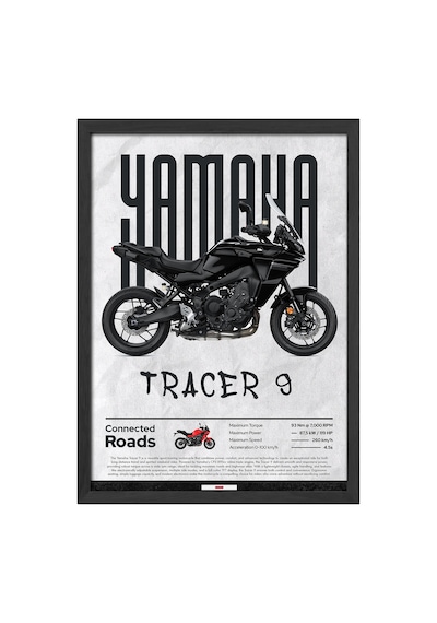 Yamaha Tracer 9 Siyah Ahşap Çerçeveli Poster, Dekoratif Motosiklet Duvar Tablosu