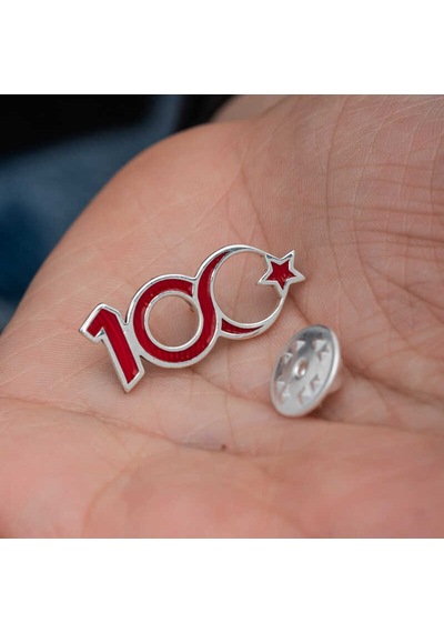 925 Ayar Gümüş Ay Yıldız 100.yıl Rozet Çok Renkli